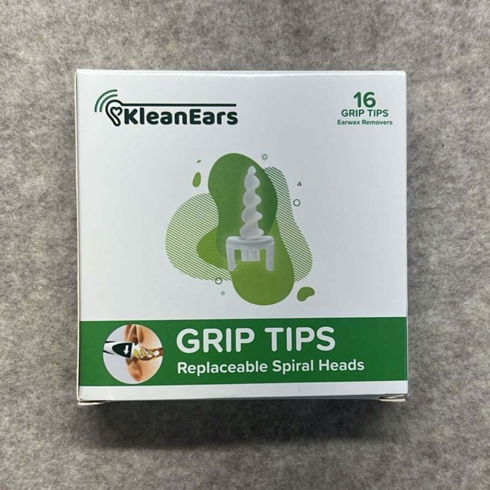 KleanEars Grip Tips Earwax Remover Kit 16 Replaceable Spiral Heads White Green